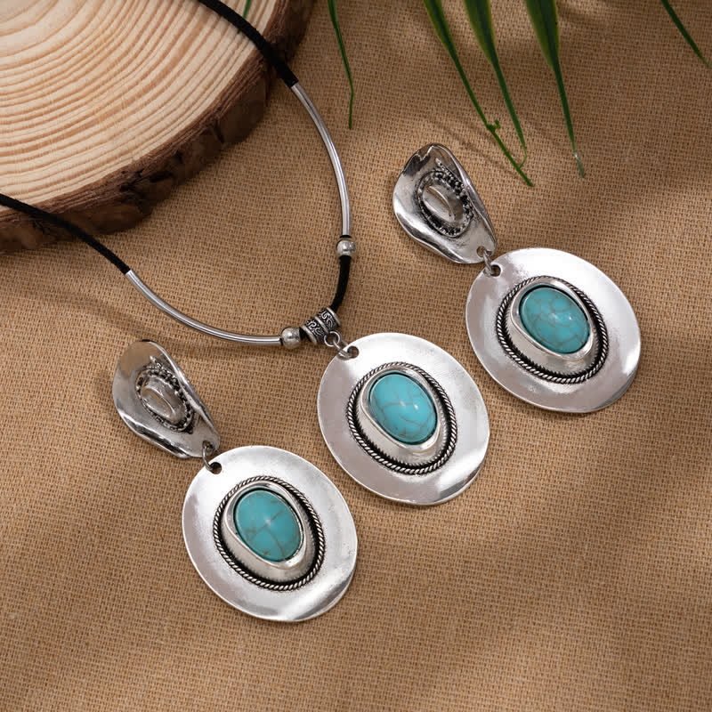 Olivenorma Natural Turquoise Exaggerated Pendant Earrings Necklace