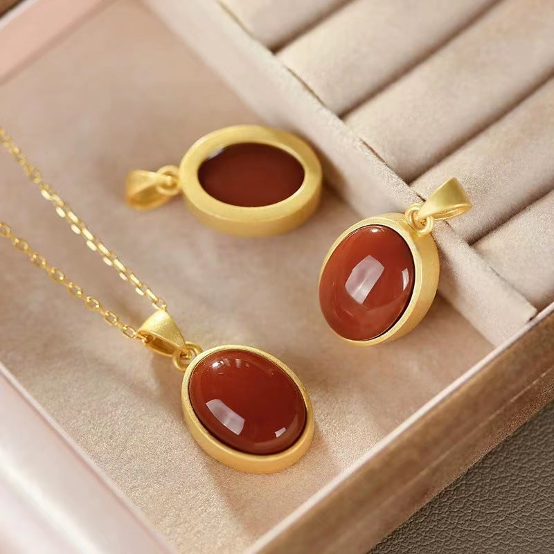 Olivenorma Red Agate S925 Sterling Silver Gold Plated Necklace