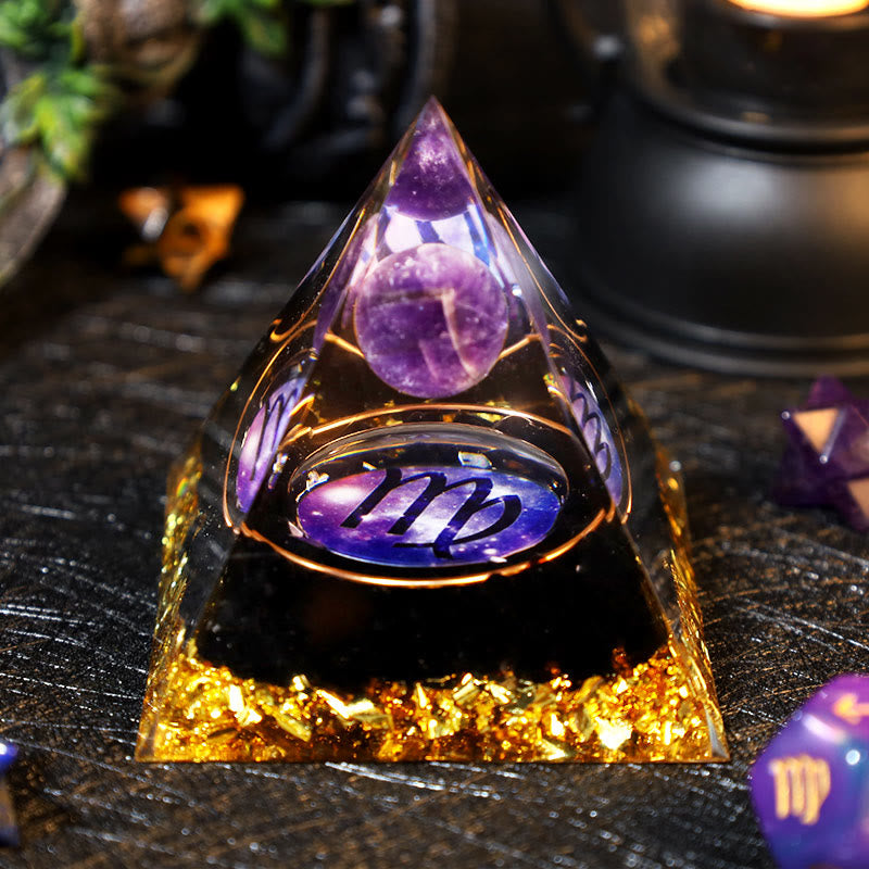 Olivenorma Amethyst Ball Obsidian Gravel Zodiac Virgo Orgone Pyramid