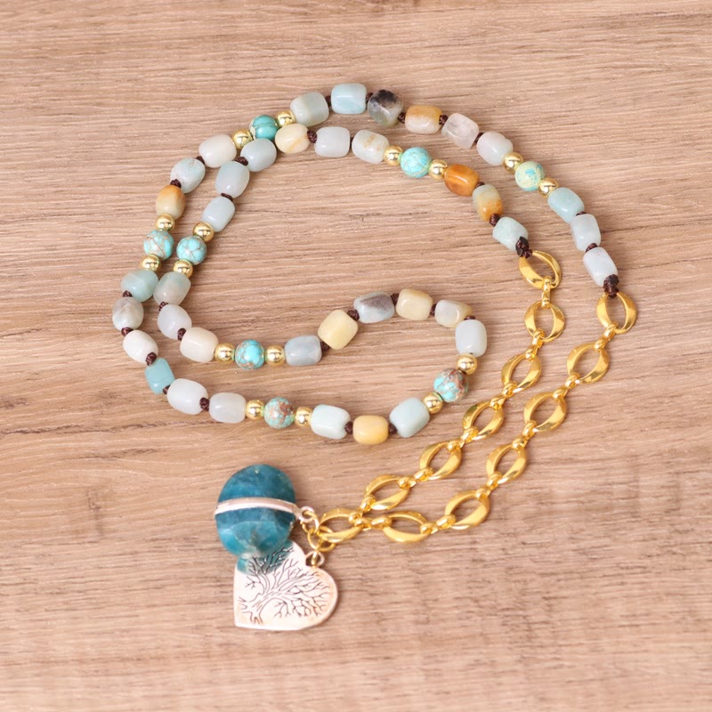 Olivenorma Irregular Stone Beads Heart Pendant Mala Necklace