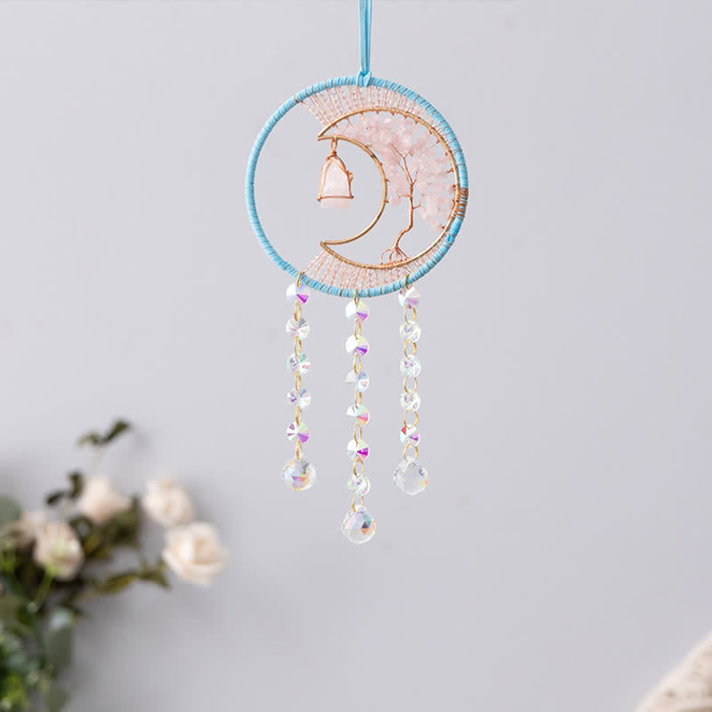 Olivenorma Rose Quartz Moon Pendant Sun Catcher Wind Chime