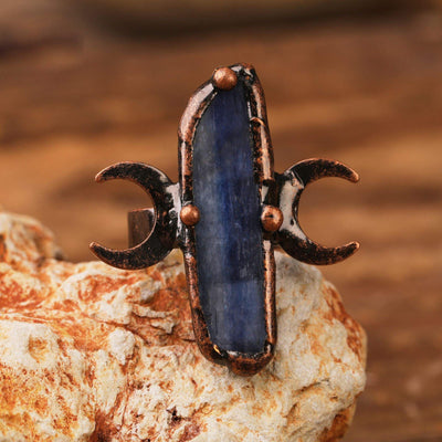 Olivenorma Kyanite Double Moon Healing Adjustable Ring