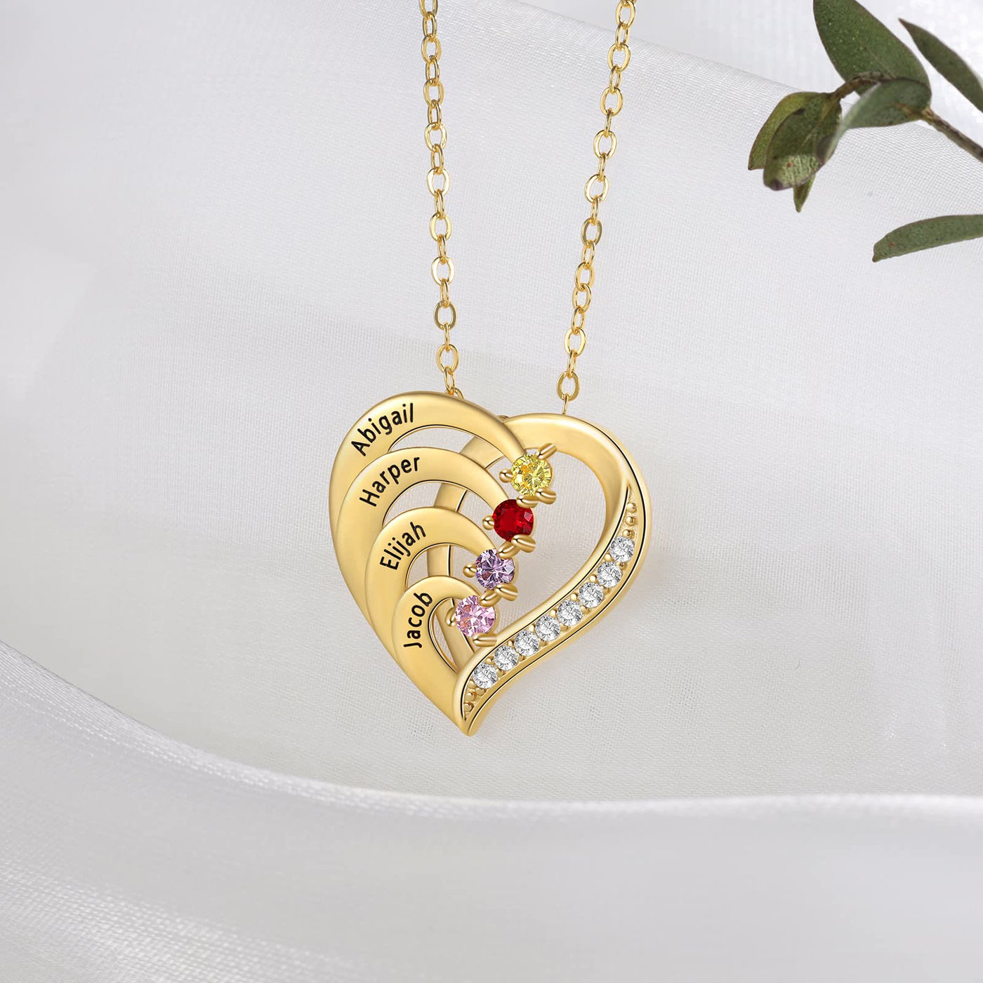 Olivenorma Personalized Birthstones Engraved Heart Necklace