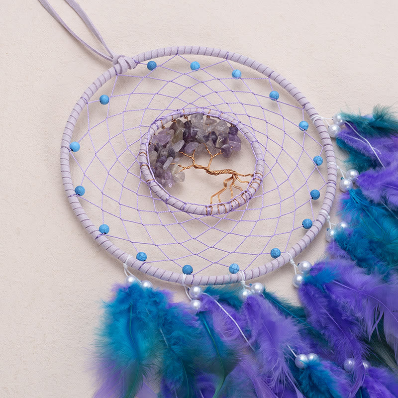 Olivenorma Crystal Tree Of Life Feather Glow Dream Catcher