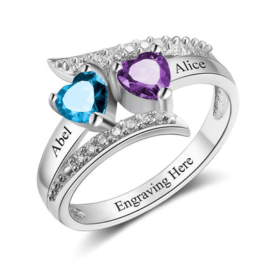 Olivenorma Mom And Daughter Gifts Heart Birthstone Engraving Ring