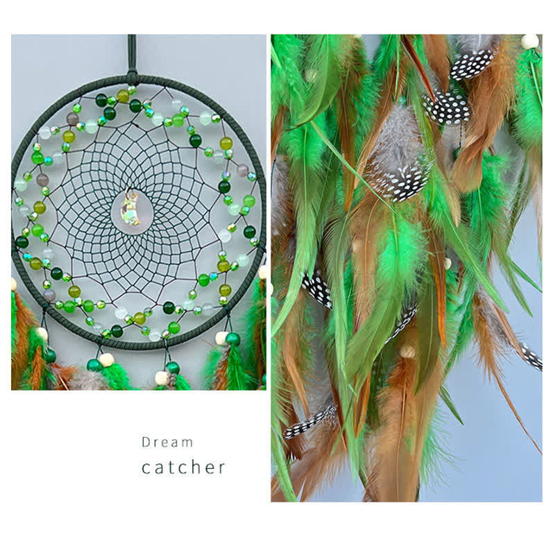 Olivenorma Handwoven Beaded Agate Feather Dream Catcher