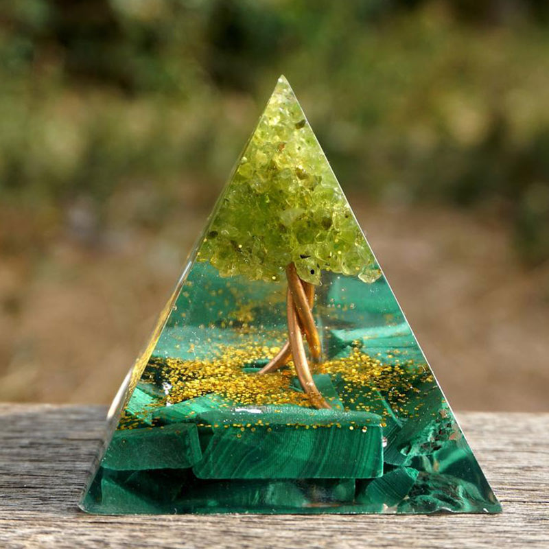 Olivenorma Sacred Heart Forest Malachite & Peridot Orgone Pyramid - image 3