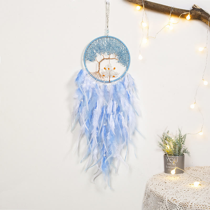 Olivenorma Crystal Tree of Life Pink Feather Dream Catcher