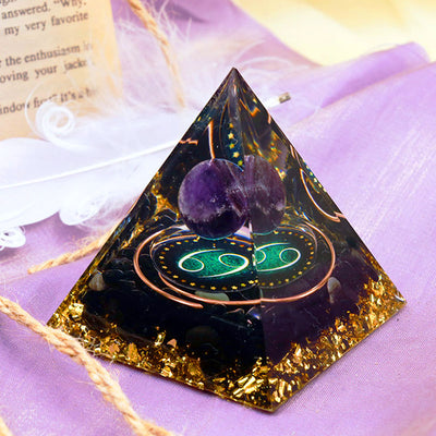 Olivenorma Amethyst Sphere With Obsidian Zodiac Cancer Orgone Pyramid