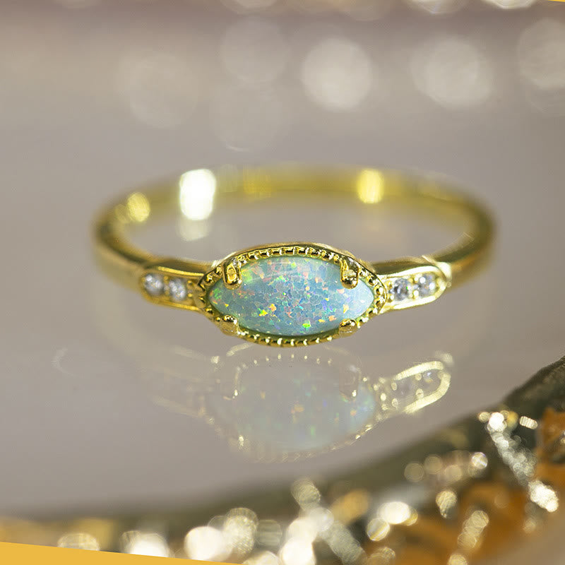 Olivenorma Opal White Zircon S925 Gold Ring