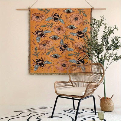 Olivenorma Orange Eye Moth Flowers Tassels Woven Blanket