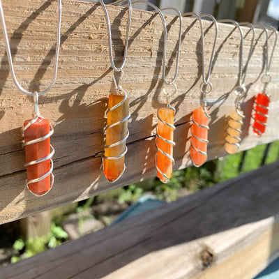 Olivenorma Carnelian Hexagonal Prism Bullet Head Crystal Necklace