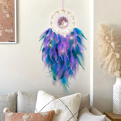 Olivenorma Crystal Tree Of Life Feather Glow Dream Catcher