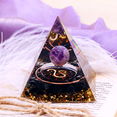 Olivenorma Amethyst Sphere With Obsidian Zodiac Leo Orgone Pyramid