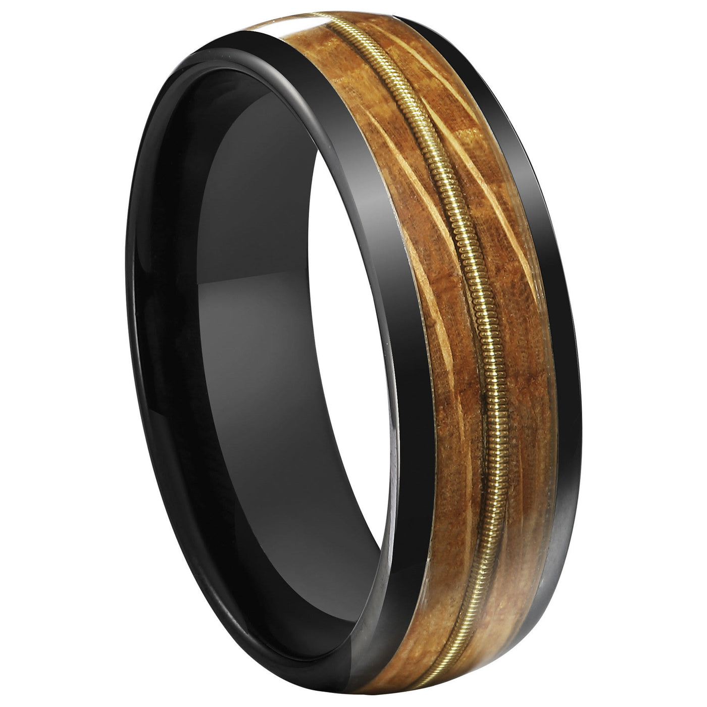 Olivenorma Guitar String Whiskey Barrel Wood Black Tungsten Carbide Ring