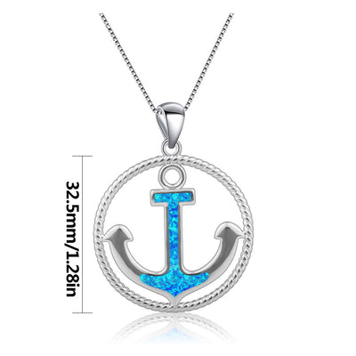 Olivenorma Blue Opal Anchor Pendant Necklace