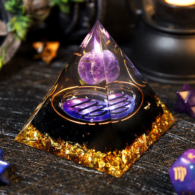 Olivenorma Amethyst Ball Obsidian Gravel Zodiac Virgo Orgone Pyramid