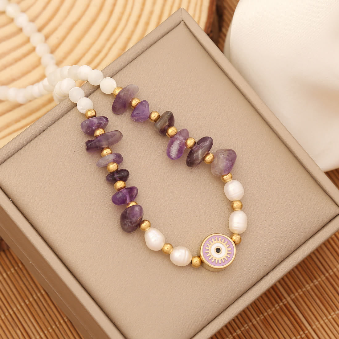 Olivenorma Natural Moonstone Pearl Evil Eye Necklace