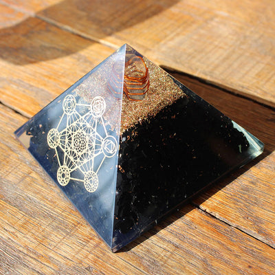 Olivenorma Black Tourmaline Metatron's Cube Protection Orgone Pyramid