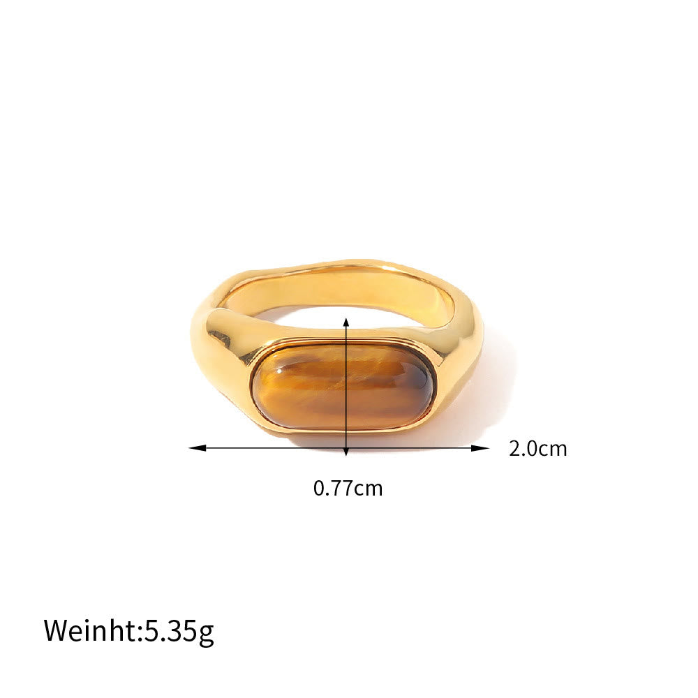 Olivenorma Oval Natural Stone Gold Color Ring