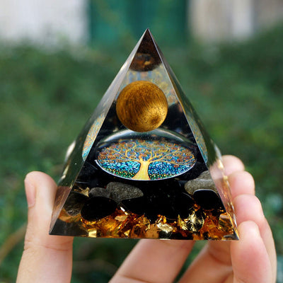 Olivenorma Guardian's Flame-Tiger Eye & Obsidian Protection Orgone Pyramid - image 2