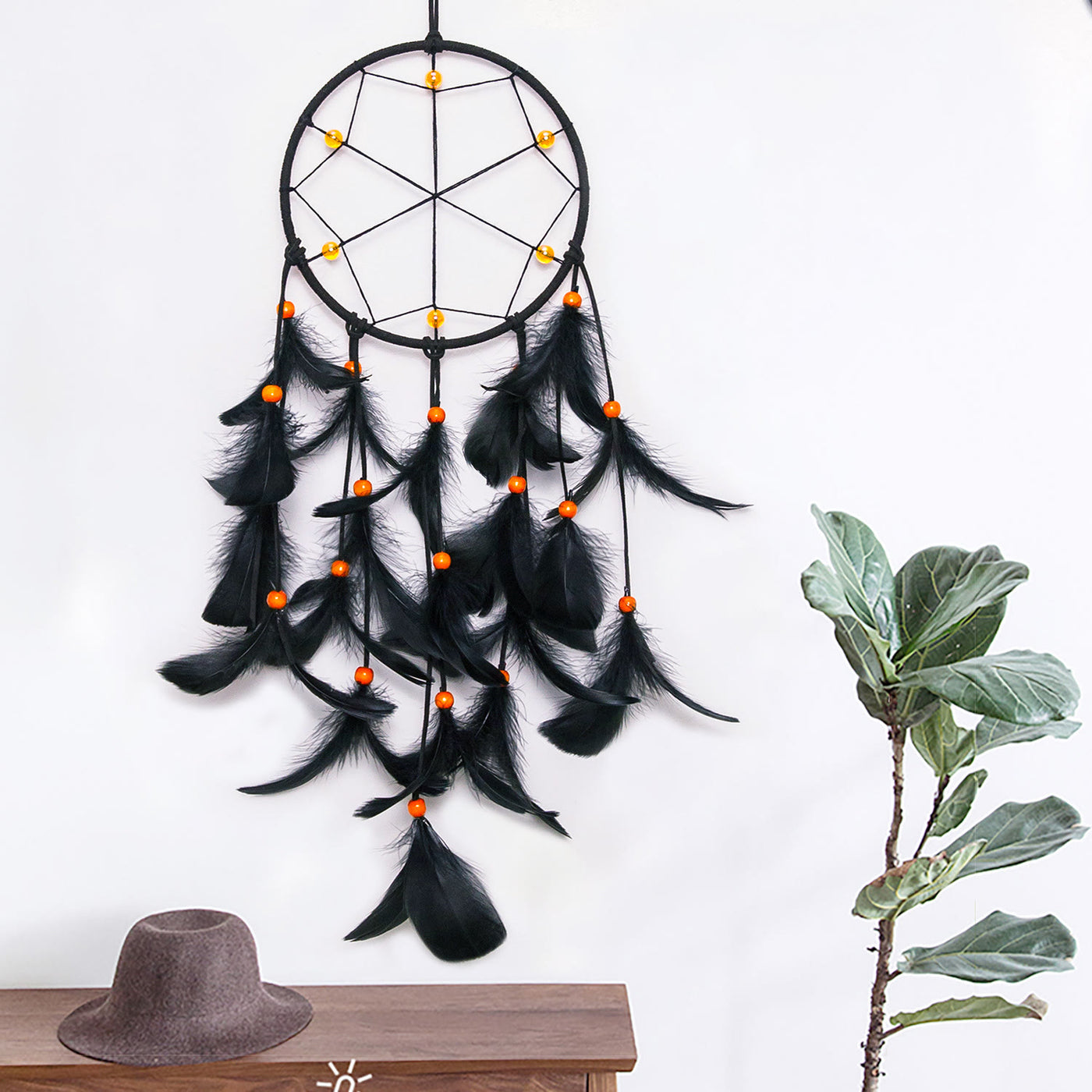 Olivenorma Black Feather Orange Beads Halloween Dream Catcher