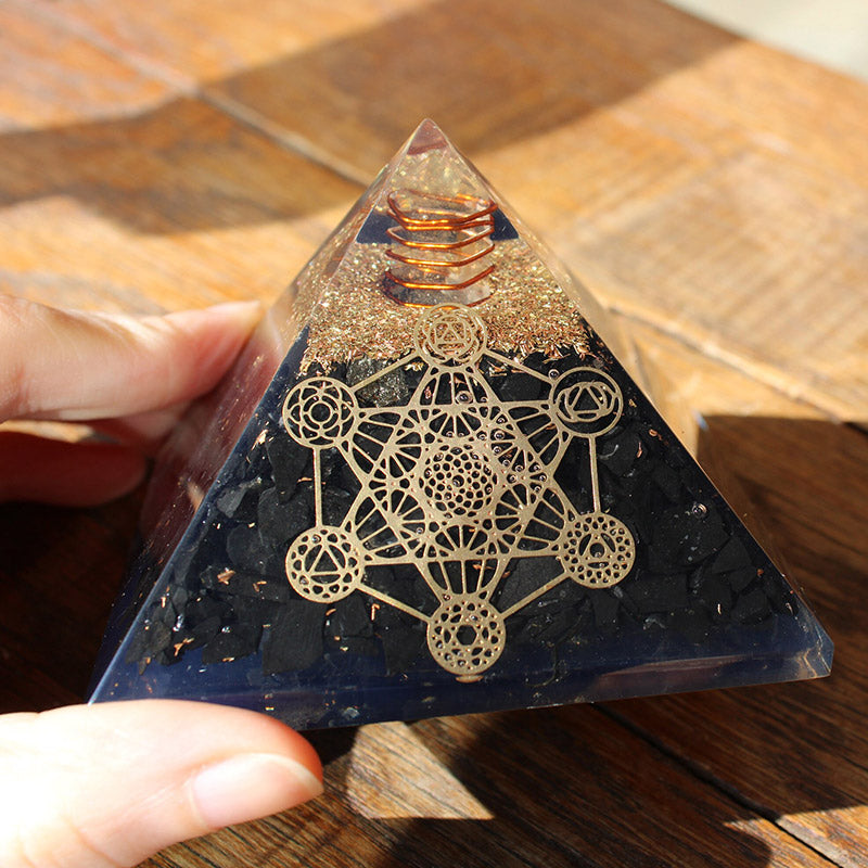 Olivenorma Black Tourmaline Metatron's Cube Protection Orgone Pyramid