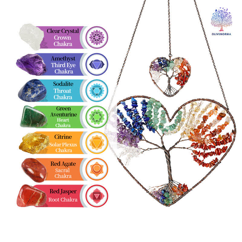 Olivenorma Heart Shape Chakra Tree Of Life Crystal Dream Catcher