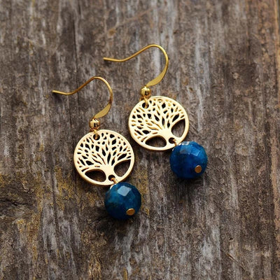 Olivenorma Blue Apatite Tree Of Life Titanium Steel Earrings