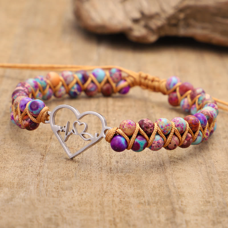 Olivenorma Bohemia Handwoven Purple Emperor Stone Hollow Heart Bracelet