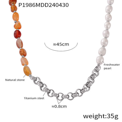 Olivenorma Carnelian Freshwater Pearl Titanium Steel Necklace