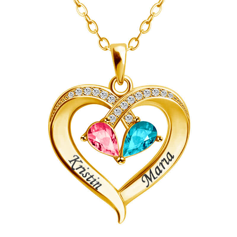 Olivenorma Personalized and Engraved Heart Love Birthstones Necklace