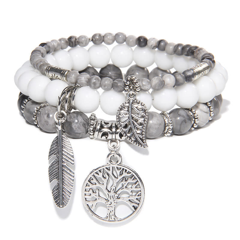 Olivenorma "Nature's Healing Moments" Map Stone Tree Of Life 3 Pieces Bracelet Set