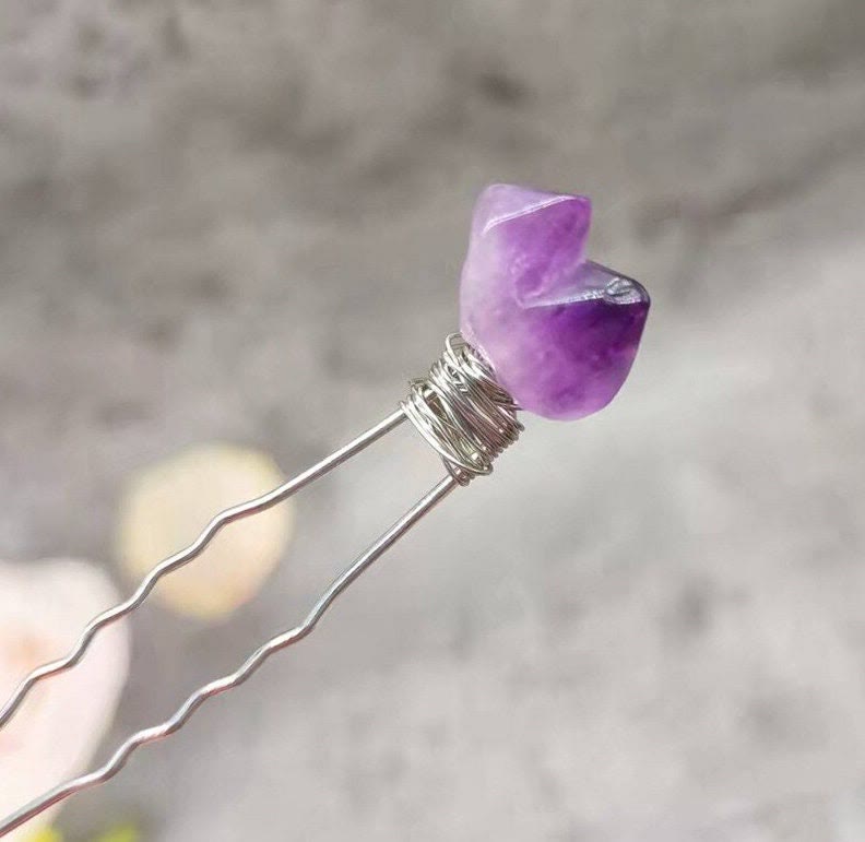 Olivenorma Natural Amethyst Quartz Flower Hairpin