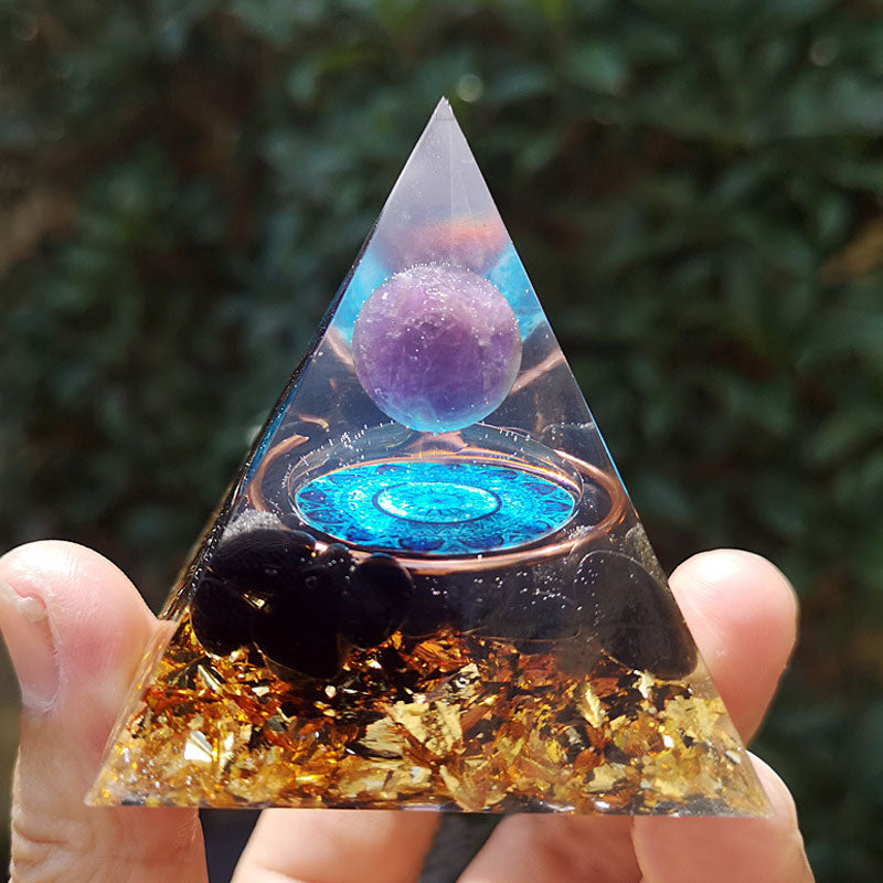 Olivenorma Amethyst with Black Tourmaline Orgone Pyramid