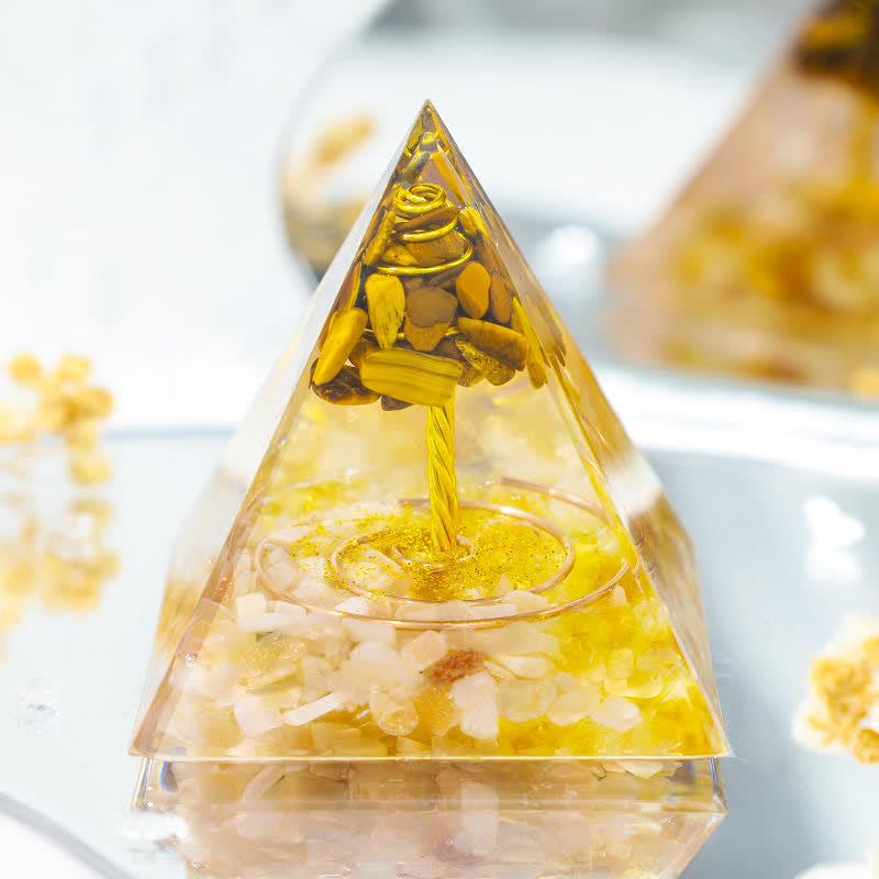 Olivenorma Tiger Eye Sunstone Tree Of Life Prosperity Orgone Pyramid