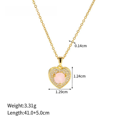 Olivenorma Pink Opal Amazonite Gold Heart Pendant Necklace