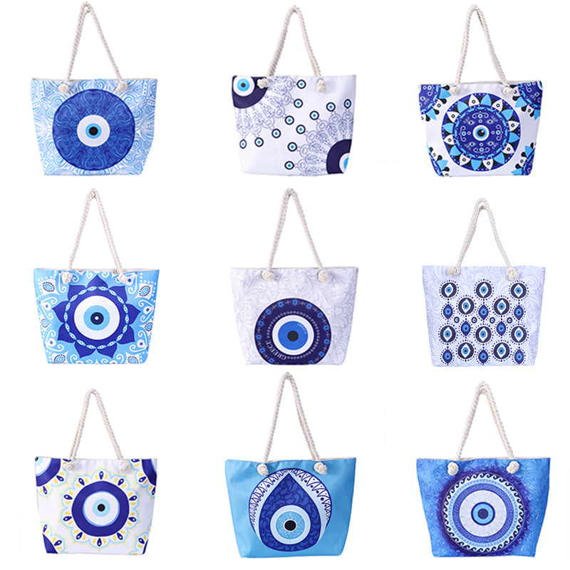 Olivenorma Blue Evil Eye Women Beach Tote Bag