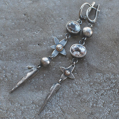 Olivenorma Geometric Long Rhinestone Star Drop Earrings - White Zircon - image 0