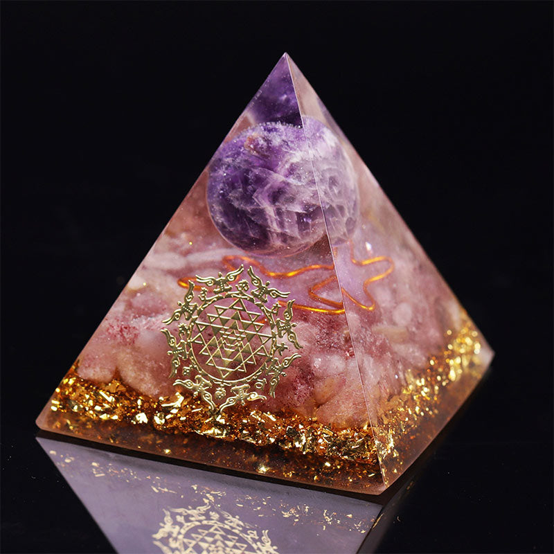 Olivenorma Amethyst Strawberry Quartz Orgone Pyramid