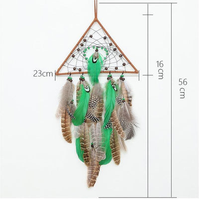 Olivenorma Natural Green Wooden Beads Peacock Feather Dream Catcher