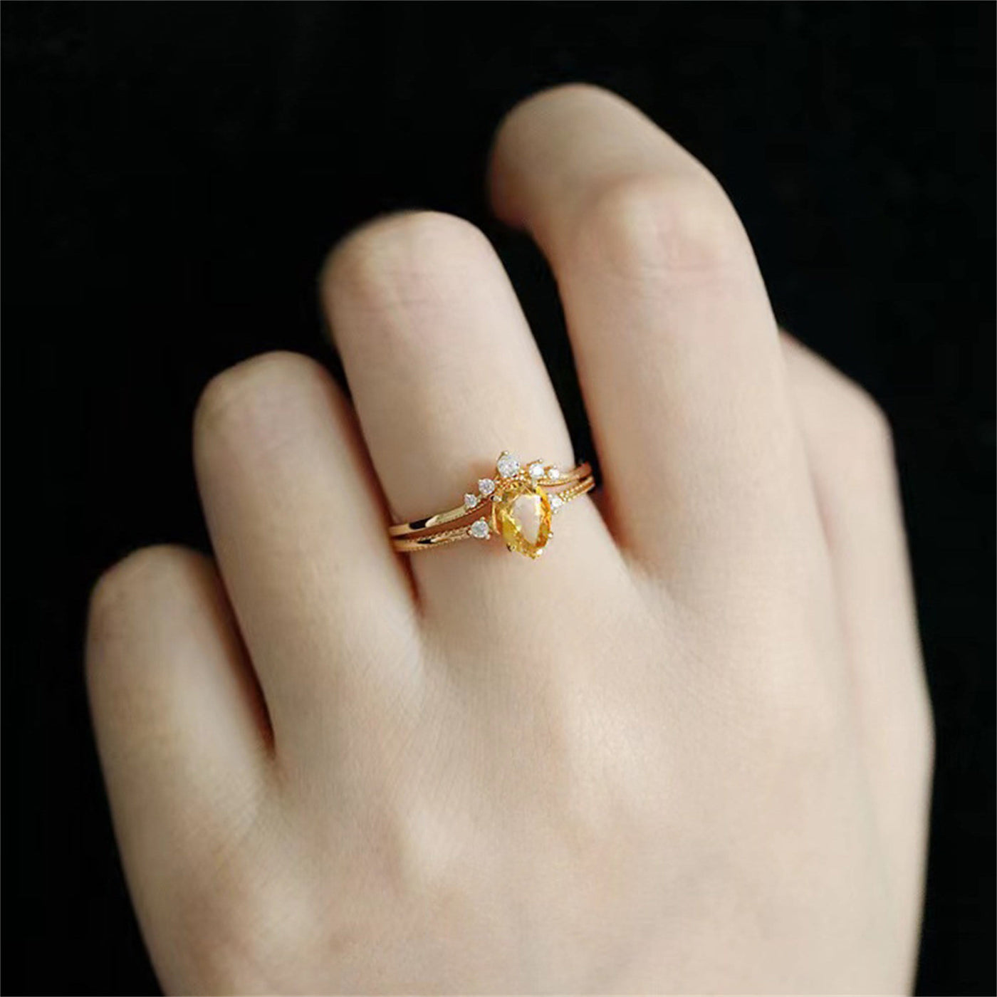 Olivenorma 925 Silver Gold Drop Shape Citrine Ring