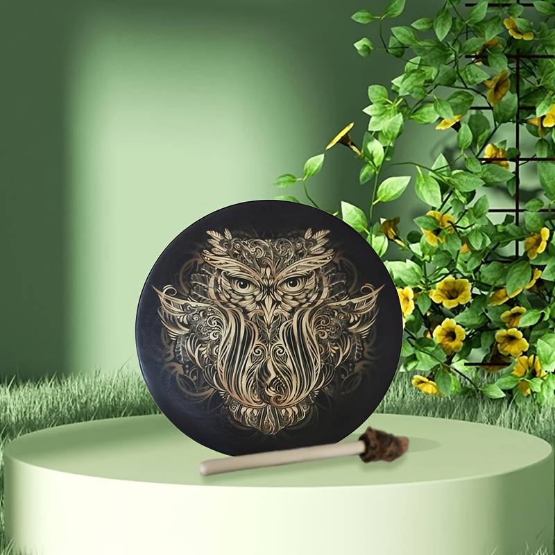 Olivenorma Handcrafted Shamanic Siberian Owl Print Drum