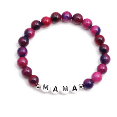 Olivenorma "MOM" Pink Tiger Eye Beaded Bracelet