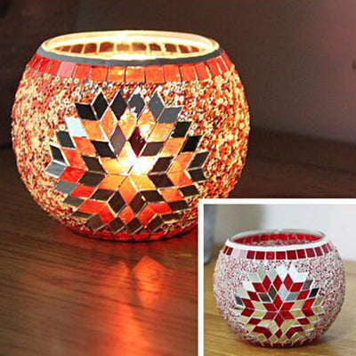 Olivenorma European Retro Glass Mosaic Candle Holder