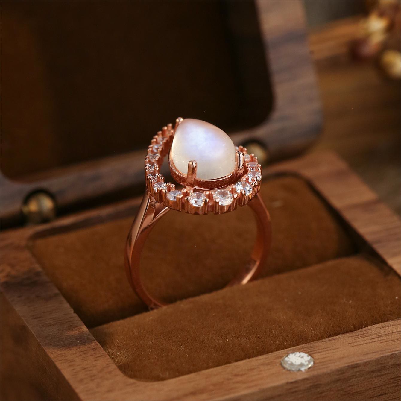 Olivenorma Water Drop Moonstone White Zircon S925 Rose Gold Ring