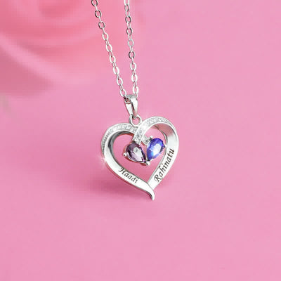 Olivenorma Personalized and Engraved Heart Love Birthstones Necklace