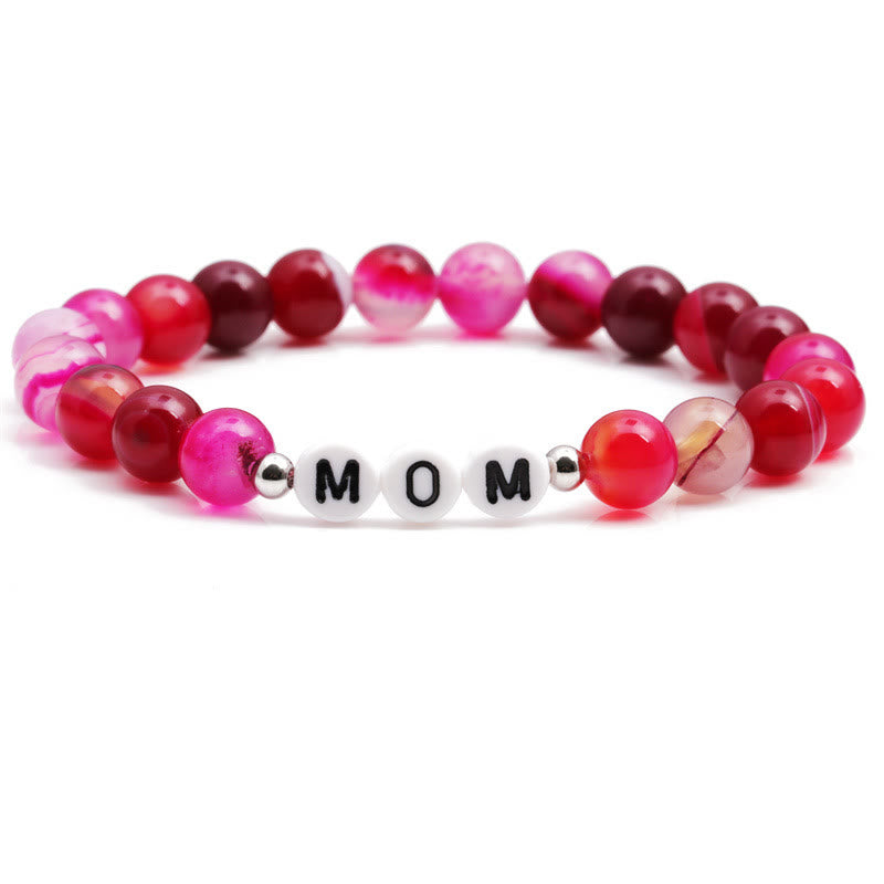 Olivenorma "MOM" Rose Red Agate Beaded Bracelet