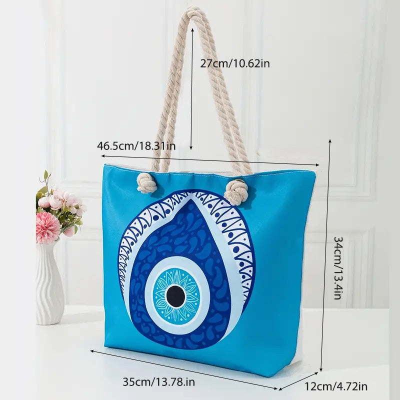 Olivenorma Blue Evil Eye Women Beach Tote Bag