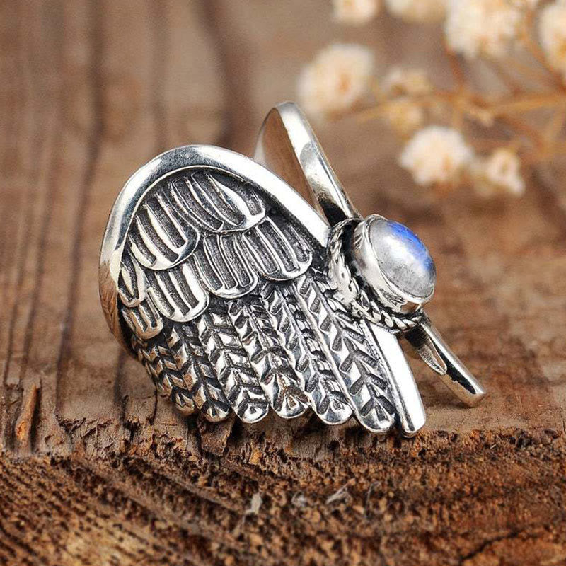 Olivenorma Angel Wings Moonstone Feather Ring